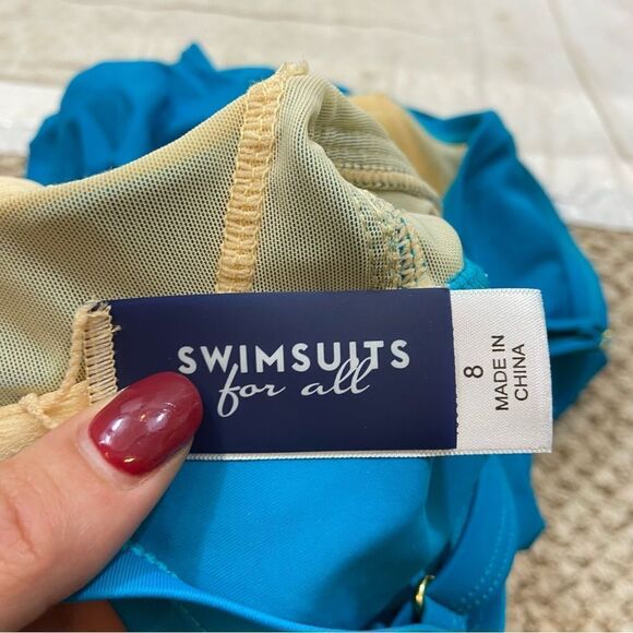 New without Tags Swimsuits for All Turquoise One Piece Swim Suit with Skirt 8 - Picture 10 of 10